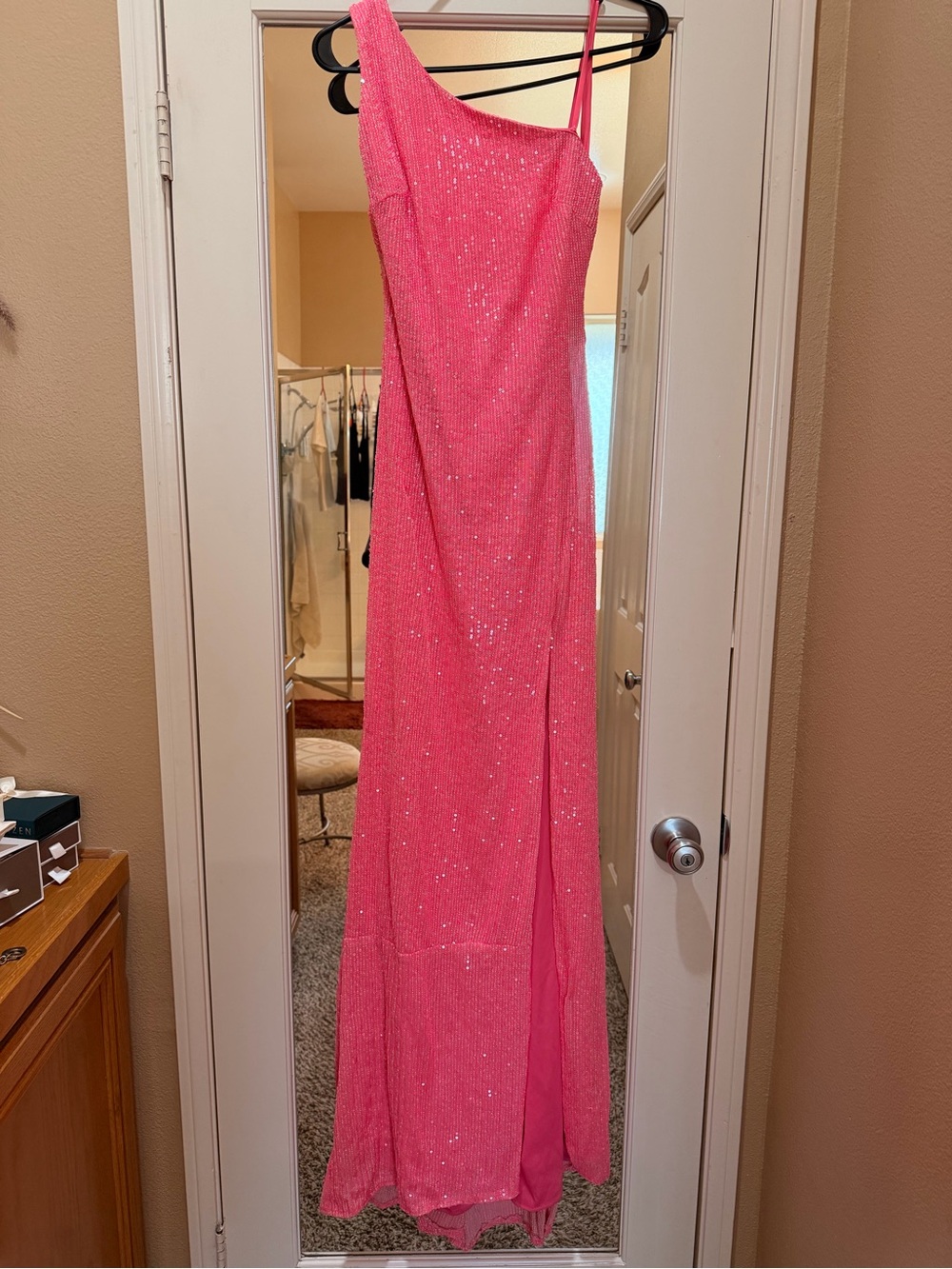 Sparkling Pink One-Shoulder Evening Gown
